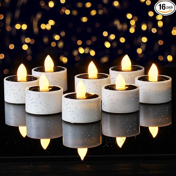 Homemory 16Pcs Solar Tea Lights Outdoor Waterproof, Rechargeable Dusk to Dawn by Homemory