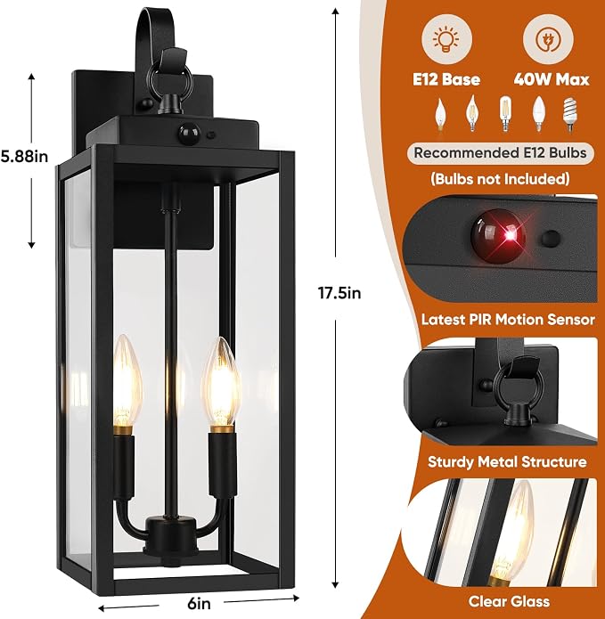 BesLowe 17.5” Upgraded Motion Sensor Outdoor Wall Lights, Dusk to Dawn Porch - Image 7