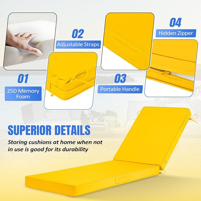 Basic Beyond Chaise Lounge Cushions Outdoor, 3-Layer Waterproof Outdoor - Image 3