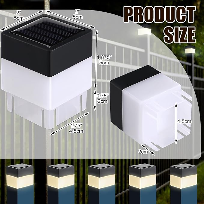 Hicarer 12 Pack Solar Fence Post Cap Lights 2in x 2in Solar Post Cap Fence - Image 2