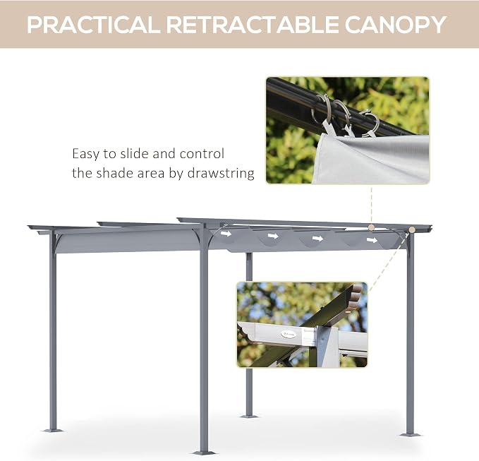 Outsunny 11.5' x 11.5' Outdoor Retractable Pergola Canopy, Metal Patio Shade - Image 4