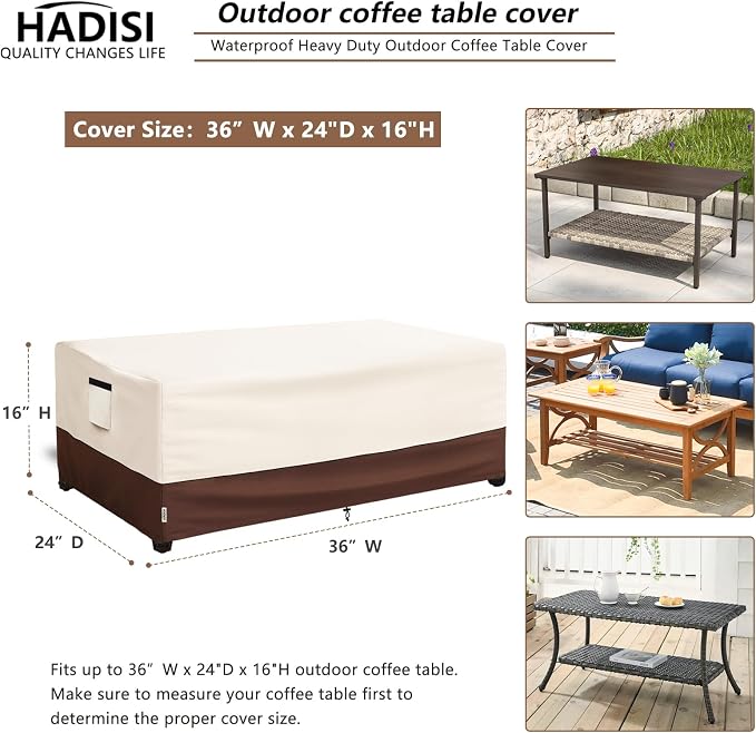 Outdoor Coffee Table Cover, 600D Waterproof Patio Rectangular Side Table Covers - Image 2