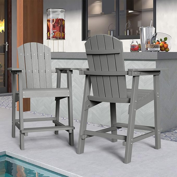 DWVO 25" Tall Adirondack Chair, Poly Bar Height Balcony Chairs, Weather-Durable - Image 2