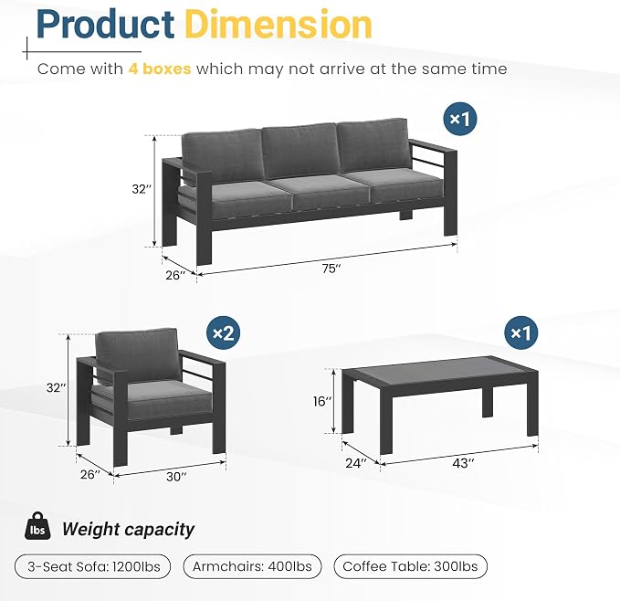 Wisteria Lane Aluminum Outdoor Patio Furniture Set, Oversized Patio - Image 2