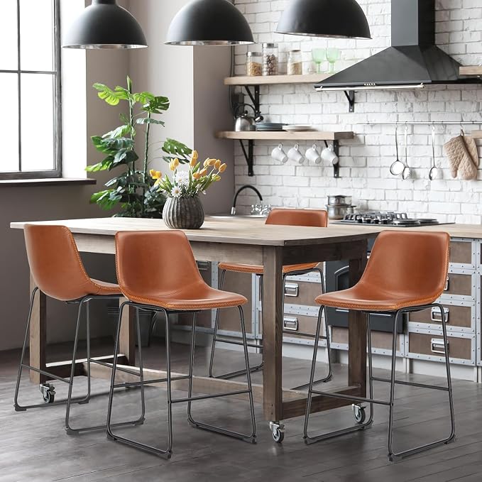 DUMOS 26 Inch Counter Height Bar Stools Set of 4, Modern Faux Leather High - Image 6