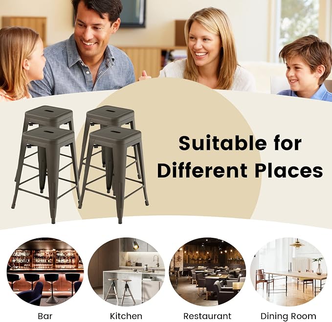 COSTWAY Bar Stools Set of 4, 24” Stackable Metal Stools - Image 8