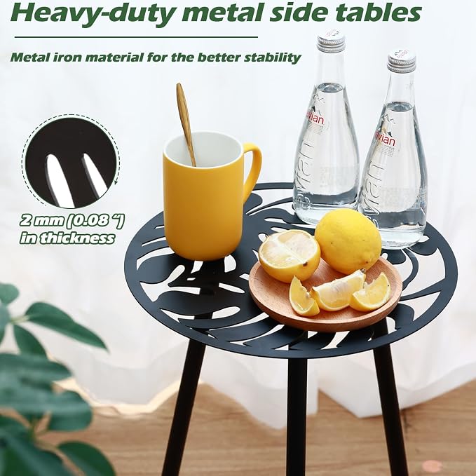 Metal Outdoor Side Tables Set of Two Small Outside Round End Table - Image 4