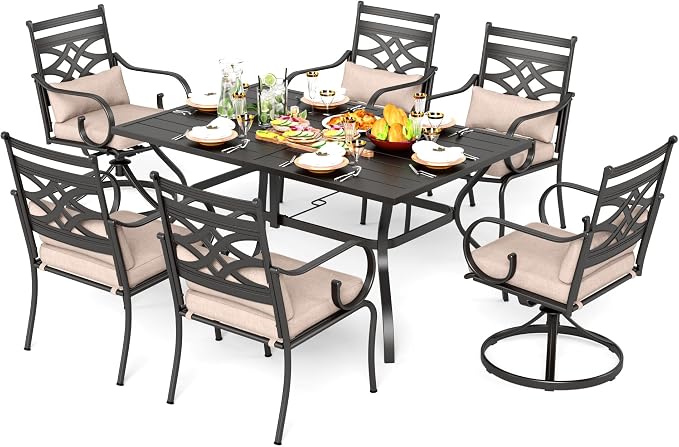 PHI VILLA 7 Pcs Patio Dining Sets, Outdoor Table Chair Set - Image 8