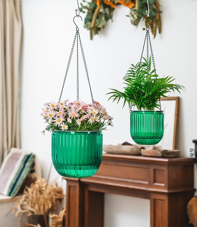 Josteve 5.2/8.2 Inch 2 Pcs Self Watering Hanging Planter Indoor Plant Pots - Image 2