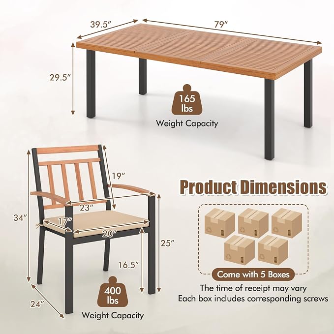 Tangkula 9 Pieces Patio Dining Set, Outdoor Acacia Wood Table and Chairs - Image 4