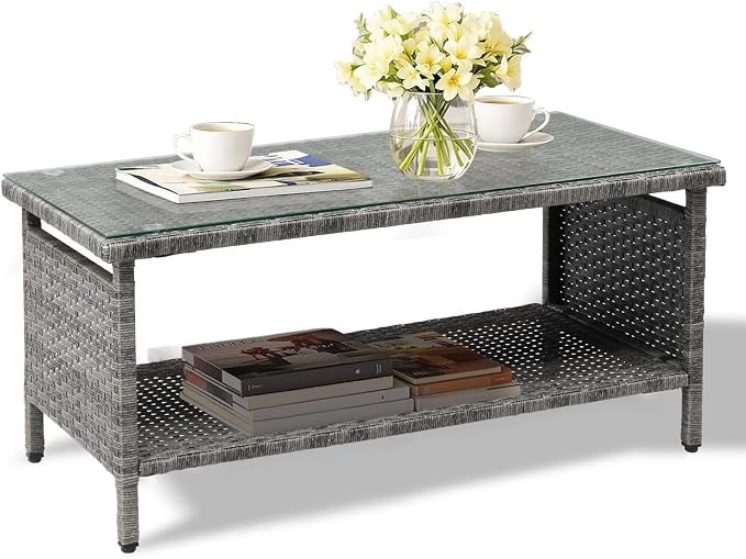 VINGLI Outdoor Wicker CoffeeTable Patio Coffee Tables by VINGLI