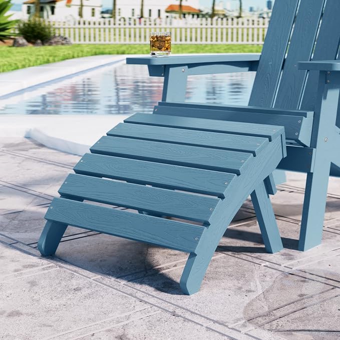 MXIMU Folding Adirondack Ottoman Set of 2: HIPS Plastic Outdoor Footrest Easy - Image 3