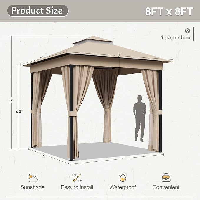 Devoko Outdoor Gazebo for Patio 8'x 8' Heavy Duty Metal Frame Canopy - Image 4