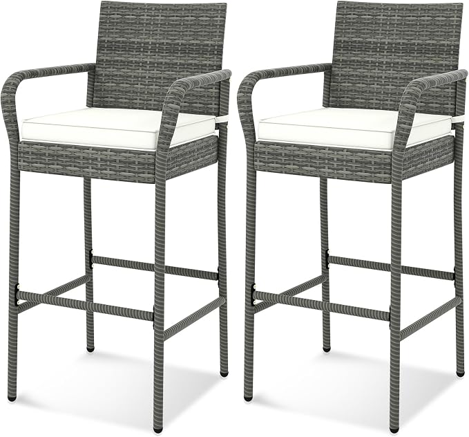 Tangkula Patio Wicker Barstools Set of 2, Outdoor PE Rattan Bar Chairs by TANGKULA