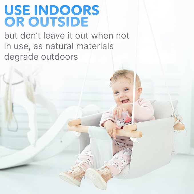 CaTeam - Canvas Baby Swing, Wooden Hanging Swing Seat Chair - Image 7