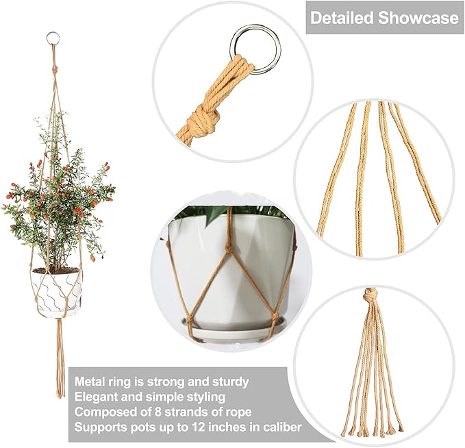 3 Pack Macrame Plant Hanger Indoor, 35 41 47 Inch Handmade Boho Hanging Planter - Image 3