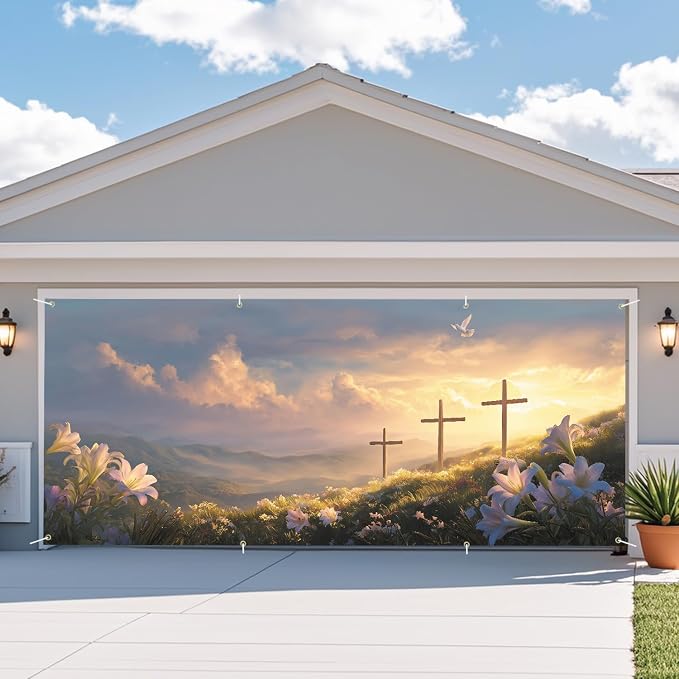 ANNA QUEEN Easter Cross Garage Door Banner 6x13FT, Sunrise Mountain Crosses - Image 7