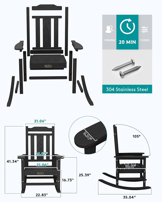SERWALL Oversized Rocking Chair Outdoor, HDPE Outdoor Rocking Chair - Image 3