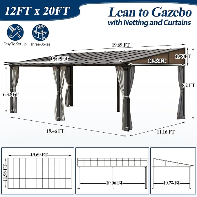 COVERONICS 12' X 20' Outdoor Polycarbonate Lean to Gazebo - Image 2
