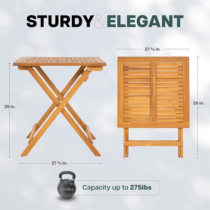 IDZO Legolas FSC Acacia Wooden Folding Table, Heavy Duty 270lbs Capacity - Image 2