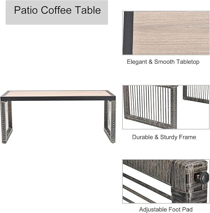 LOKATSE HOME Outdoor Coffee Table Rectangle Dining Furniture - Image 3