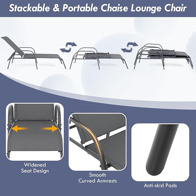 Giantex 2 Pack Patio Lounge Chair, Outdoor Chaise Lounge - Image 6