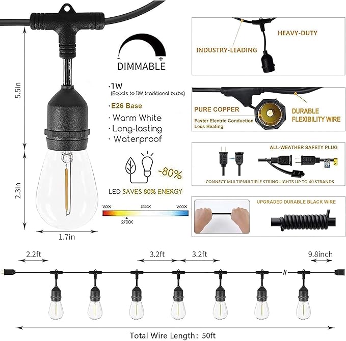 Svater Outdoor String Lights Led 105FT, Commercial Grade Patio Light - Image 6