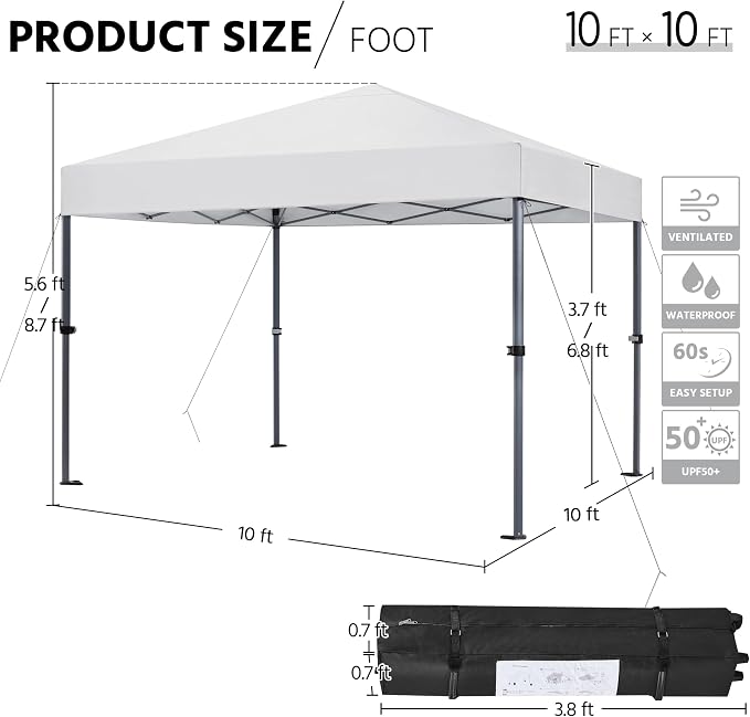 Yaheetech 10x10 1-Person Setup Pop Up Canopy Tent, Instant Portable Commercial - Image 3