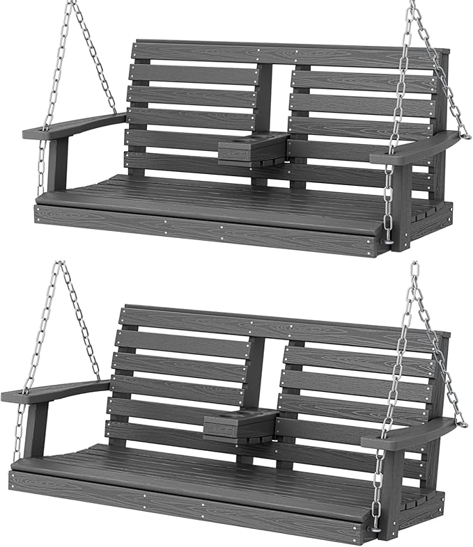 KINGYES Outdoor Hanging Patio Swing Chair Set of 2, 2 Seat Bench by KINGYES