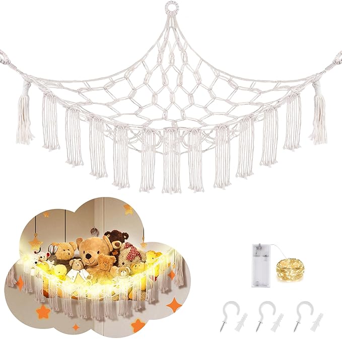 Stuffed Animal Hammock with LED Light, Large Stuffed Animals Storage Corner by CERETIA