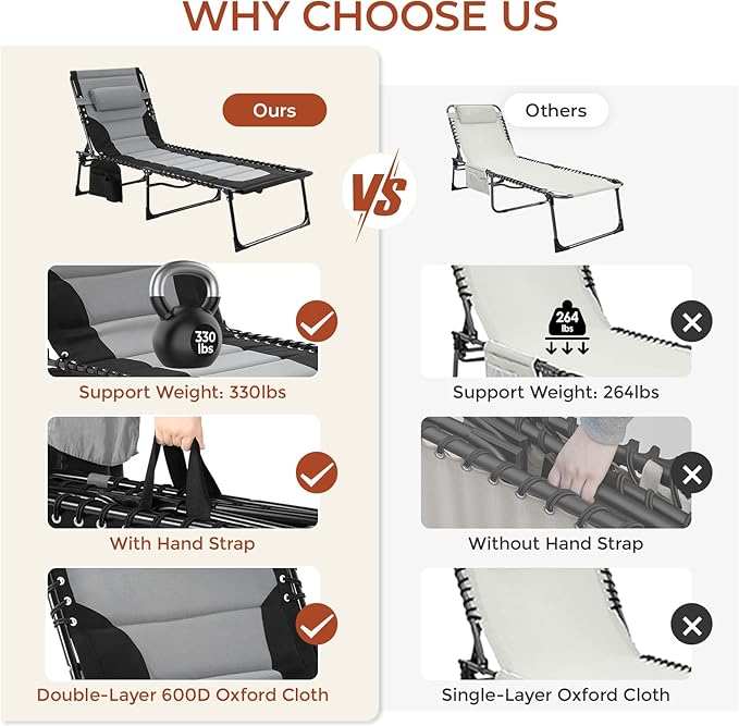 TLSUNNY Padded Folding Lounge Chair, Portable Reclining Chair - Image 5