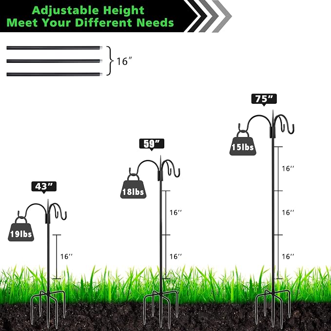 FEED GARDEN [Upgrade Version 76 Inch Three Shepherd Hooks - Image 2