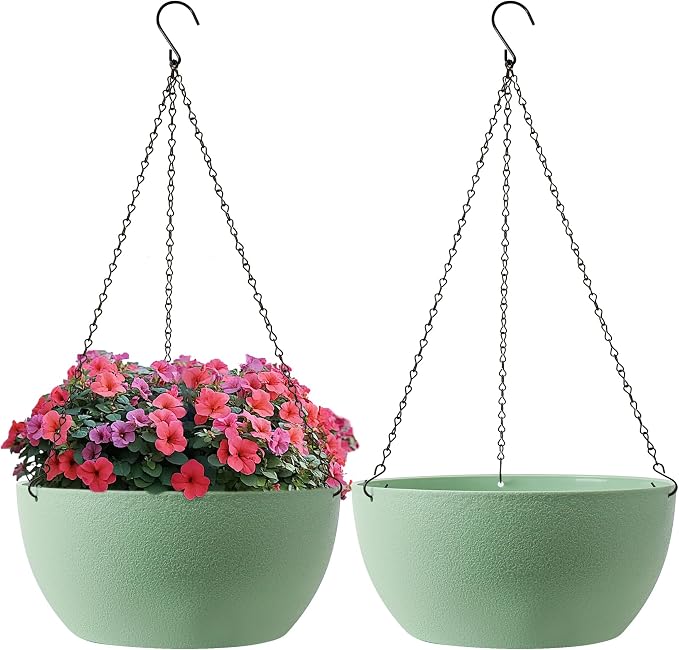 T4U 12 Inch Hanging Planters for Indoor Outdoor Plants, 2 Pack Plastic Hanging by T4U