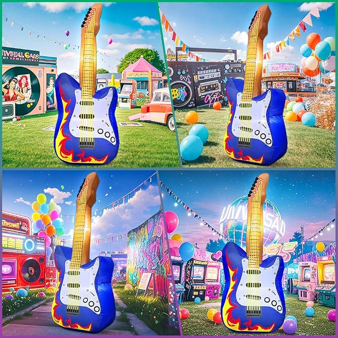 80's 90's Party Decoration 5FT Inflatable Guitar Party Decorations, Blow up LED - Image 2