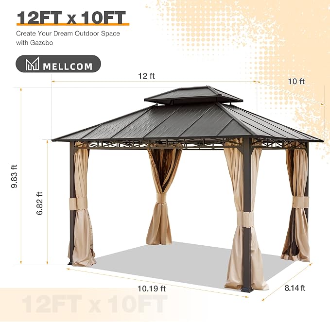 MELLCOM 10'x12' Hardtop Gazebo, Metal Double Roof - Image 2