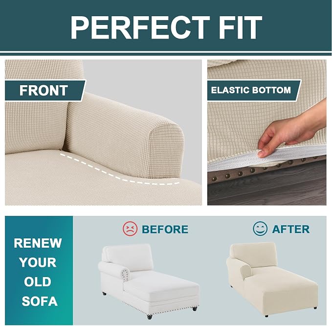 FantasDecor Left Chaise Lounge Cover Stretch Chair Lattice Slipcover - Image 6
