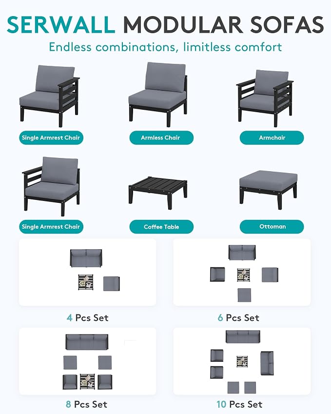 SERWALL HDPE Patio Furniture Set, 8 Pieces Composite Outdoor Furniture - Image 3