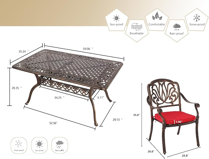 Grepatio 7 Piece Patio Dining Set Outdoor Dining Set Cast Aluminum Furniture Set - Image 7