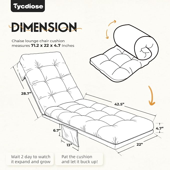 Outdoor Lounge Chair Cushion, Waterproof Replacement Chaise Lounge Cushions - Image 2