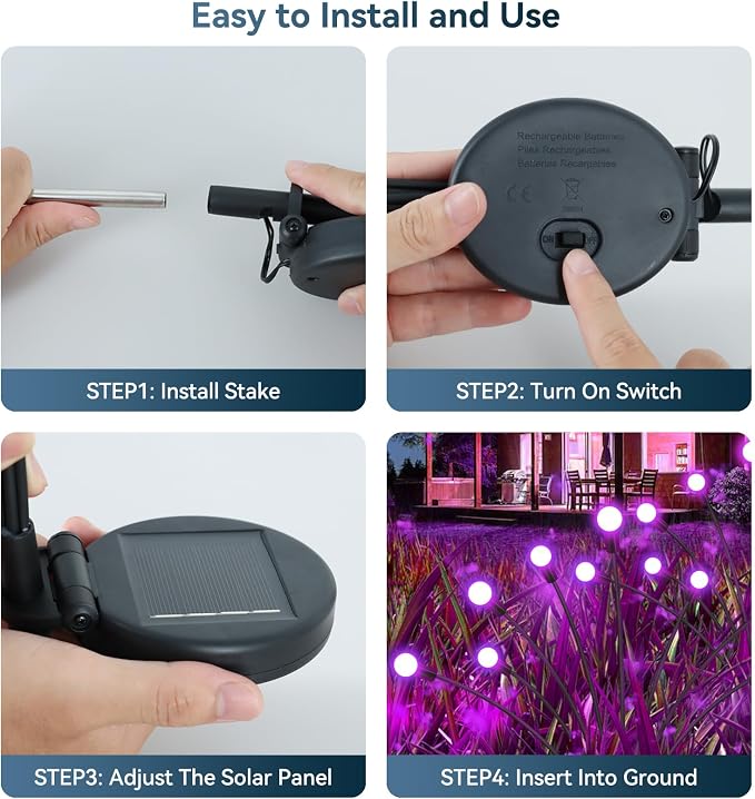 Solar Garden Lights Outdoor Waterproof, 4 Pack 32 LED Swaying Light Firefly - Image 6