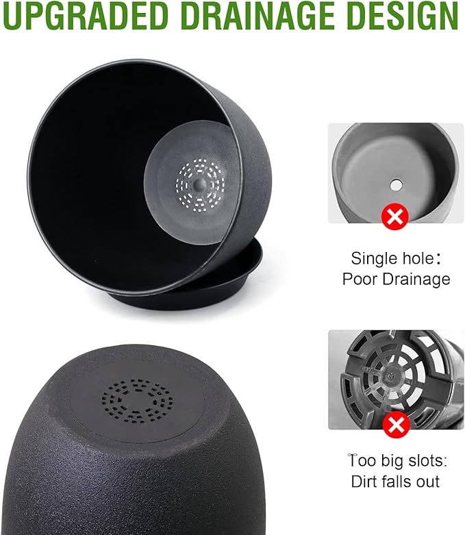 12/10/9 inch Big Flower Pots, 3 Pack Modern Decorative Plastic Planters - Image 6