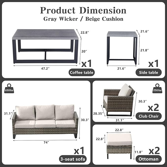 Belord 7 Piece Outdoor Furniture Patio Wicker Sofa Set, Oversize Outdoor Dining - Image 3