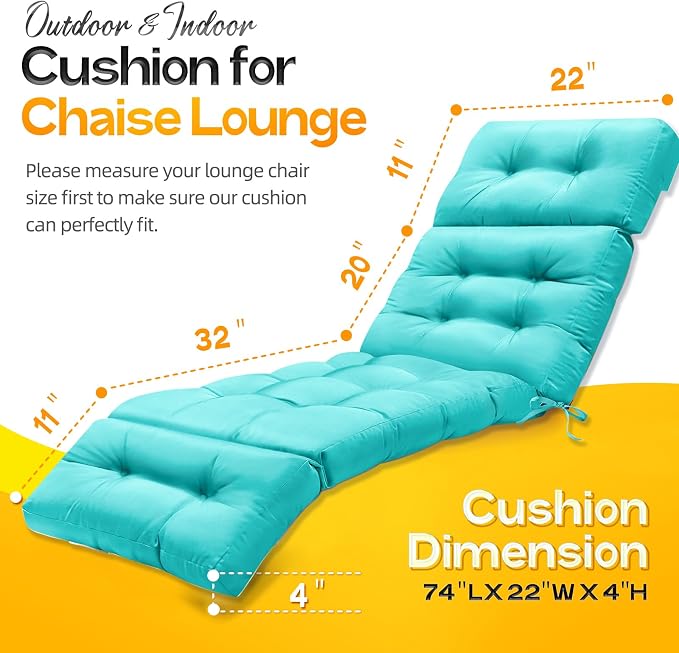 MAGIC ELEPHANT Chaise Lounge Cushion Outdoor, Memory Foam Patio Lounge Chair - Image 2