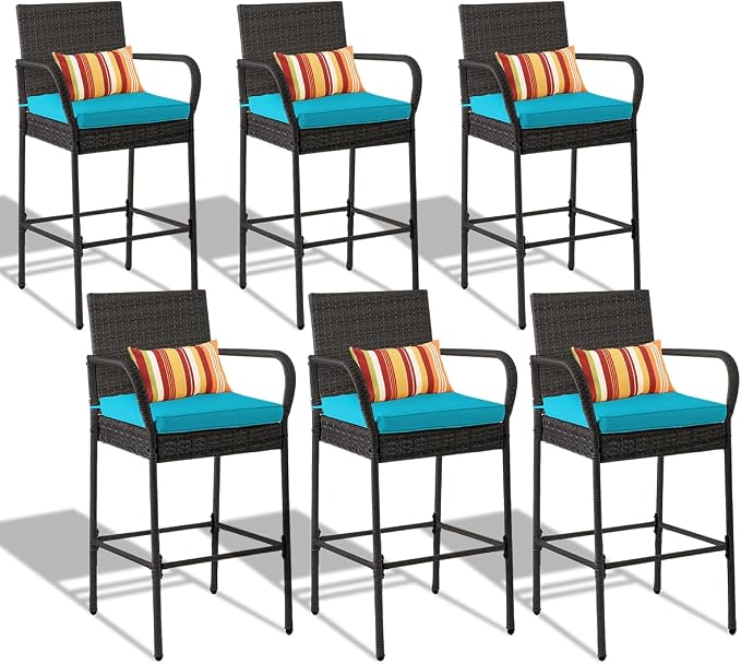 Sundale Outdoor Wicker Bar Stool Set of 6, Patio Counter Height Pub Chair by SundaleOutdoor