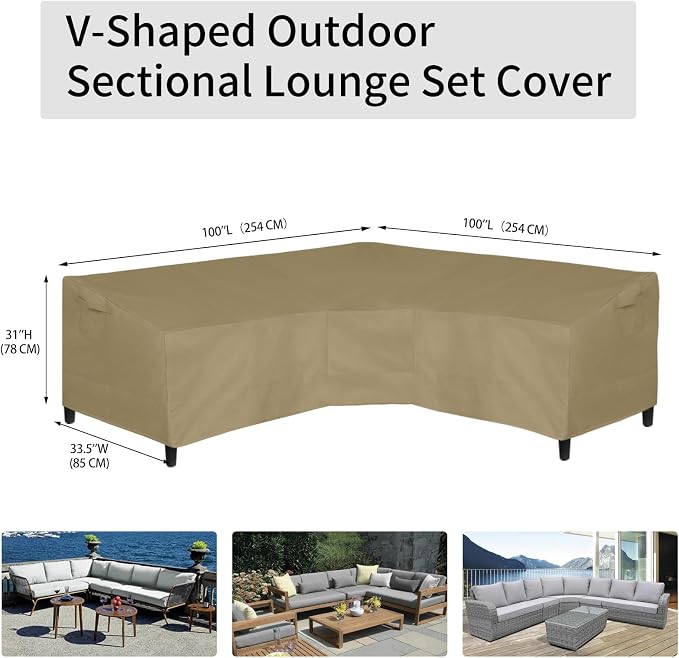 Easy-Going 600D Patio V-Shaped Sectional Sofa Cover, Waterproof Outdoor - Image 6