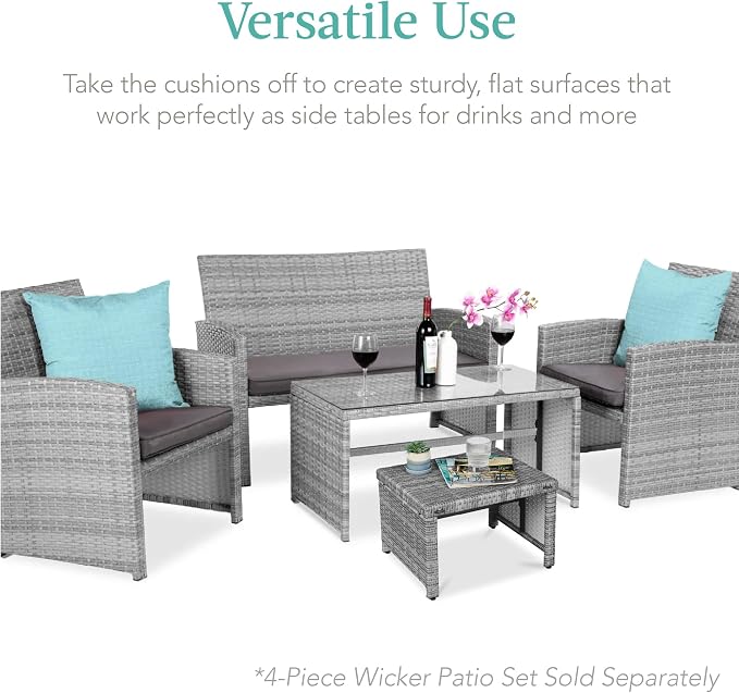 Best Choice Products Set of 2 Wicker Ottomans, Additional Seating, Side Table - Image 4