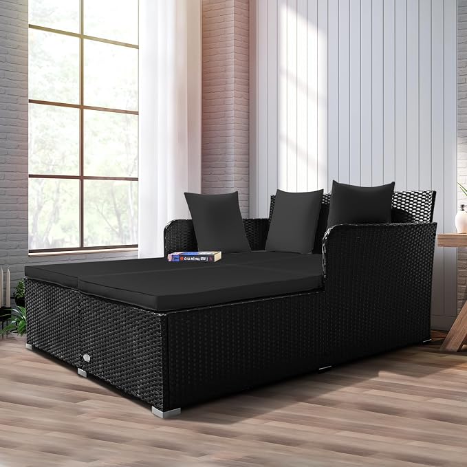 RELAX4LIFE Rattan Patio Outdoor Daybed, Wicker 2-Person Sunbed Loveseat - Image 8