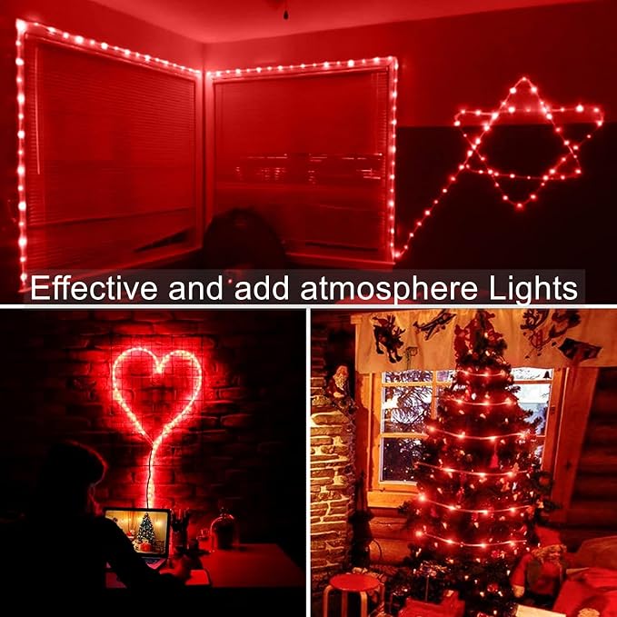 QITONG Red Solar Rope Lights Outdoor, 2 Pack Each 33ft 100LED String Light - Image 8