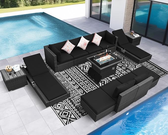 NICESOUL 13 Piece Patio Sectional w/Fire Pit, Modular Wicker Outdoor Couch - Image 2