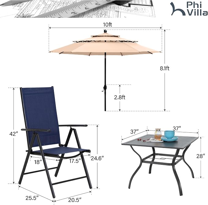 PHI VILLA 5 Pcs Outdoor Patio Dining Set - Image 9